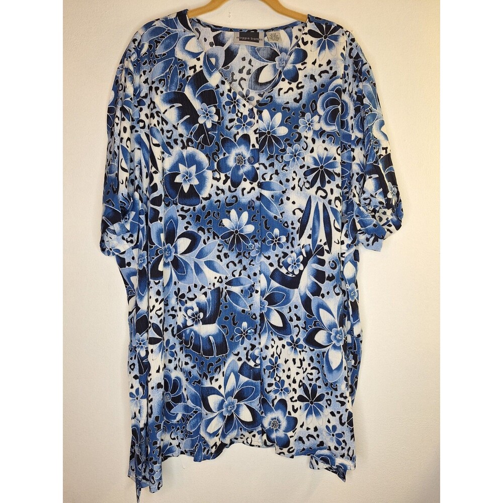 MAGGIE BARNES Floral Button Up Tunic Shirt Womens Plus Sz 22W Mature Casual Work